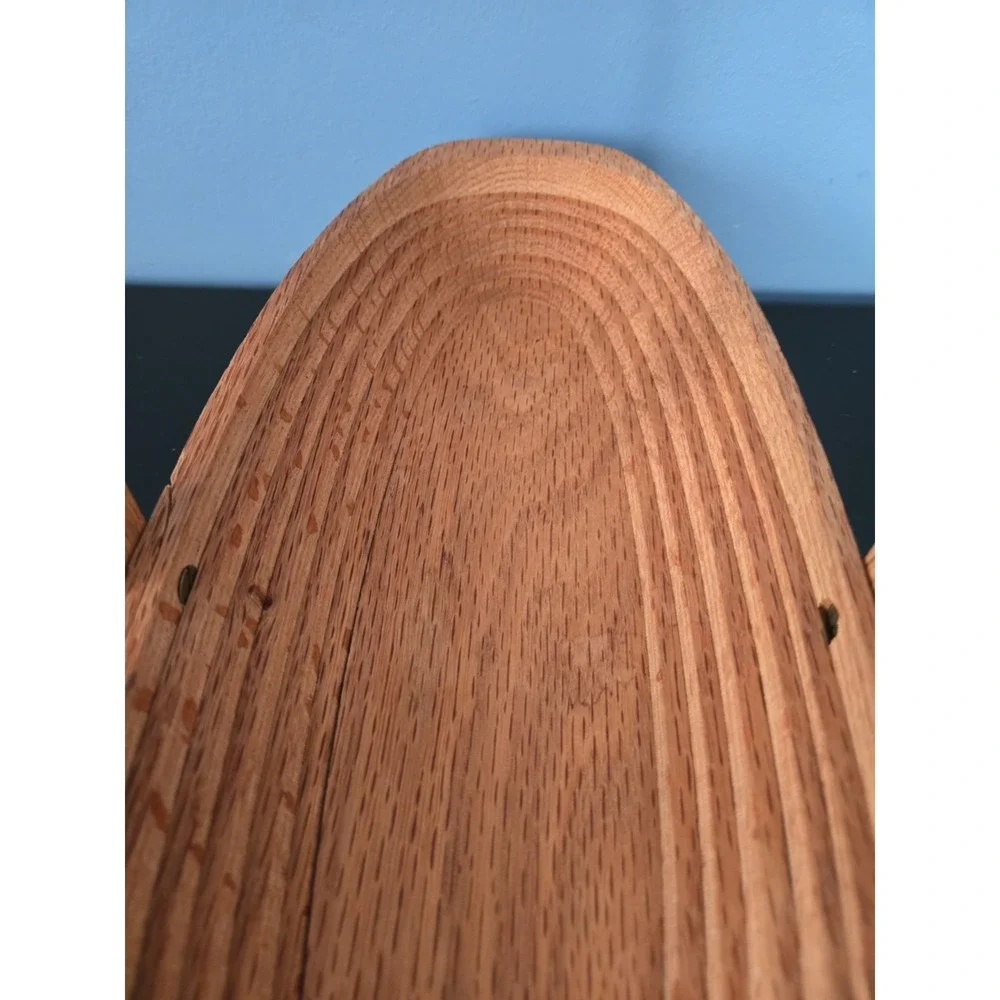 Vtg Handcrafted Wooden Folding Collapsible Spiral Oval Shaped‎ Fruit Basket Bowl